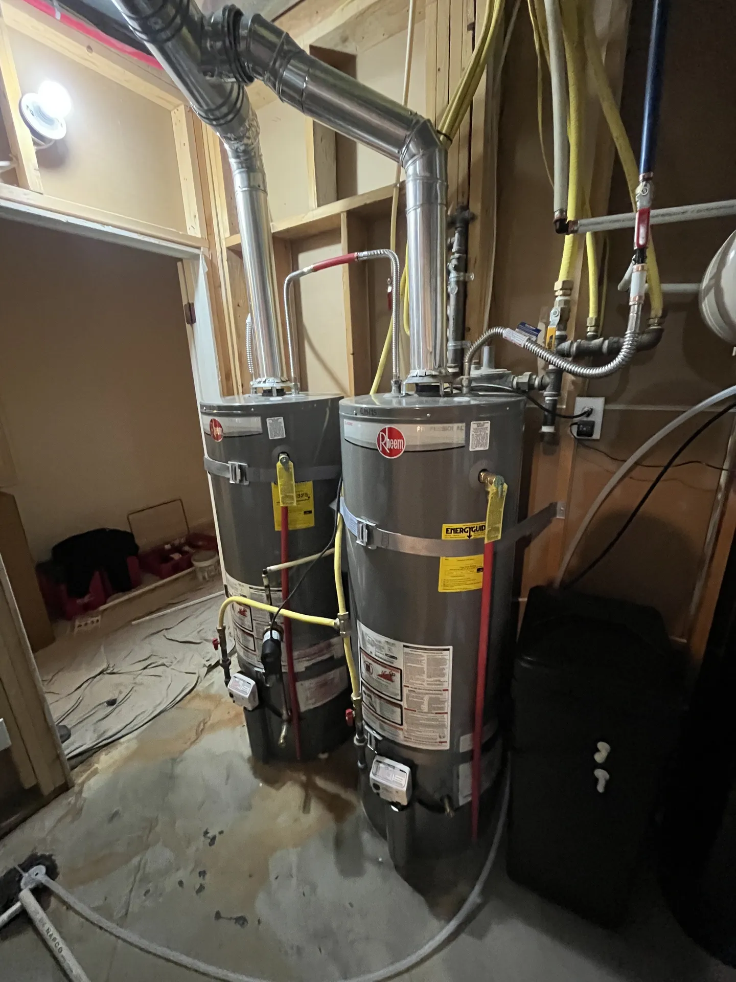A new water heater installed fully to code