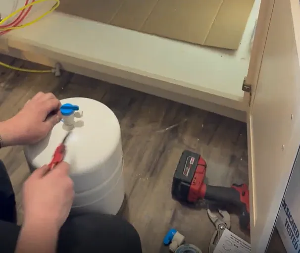 An under-sink reverse osmosis system we installed